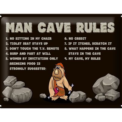 Panneau en étain disant 40x30cm, règles de la grotte de l'homme, règles des hommes