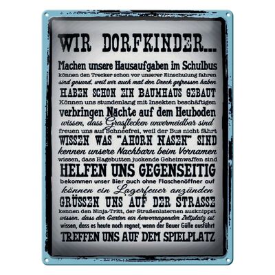 Blechschild Spruch 30x40cm wir Dorfkinder Hausaufgaben Bus