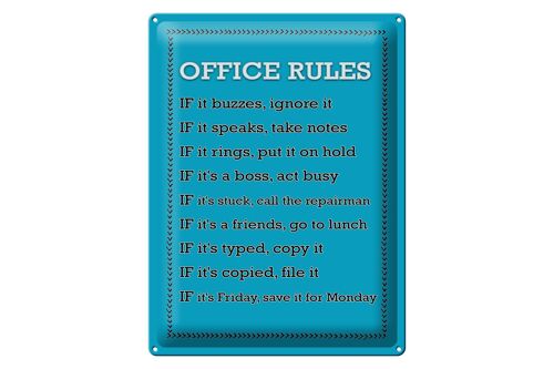 Blechschild Spruch 30x40cm Office Rules Office Regeln