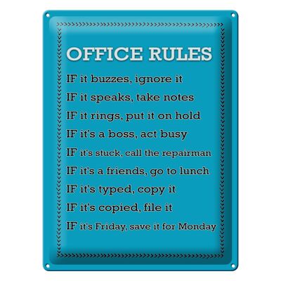 Letrero de hojalata que dice Reglas de oficina 30x40 cm Reglas de oficina
