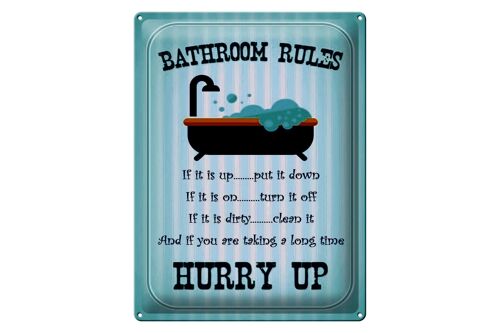 Blechschild Spruch 30x40cm Bathroom Rules if it is up put