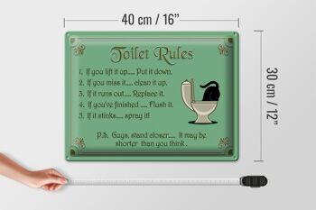 Panneau en étain indiquant les règles des toilettes si vous le soulevez, 40 x 30 cm. 4