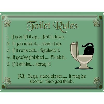 Panneau en étain indiquant les règles des toilettes si vous le soulevez, 40 x 30 cm.