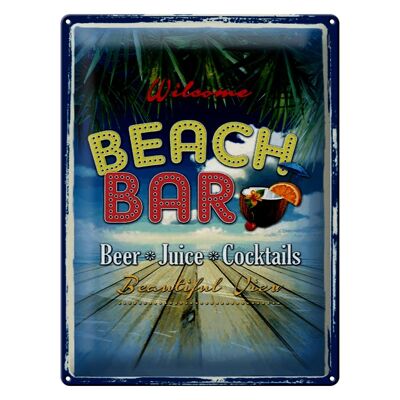 Targa in metallo con scritta "Wilcome Beach Bar Beer Juice" 30x40 cm