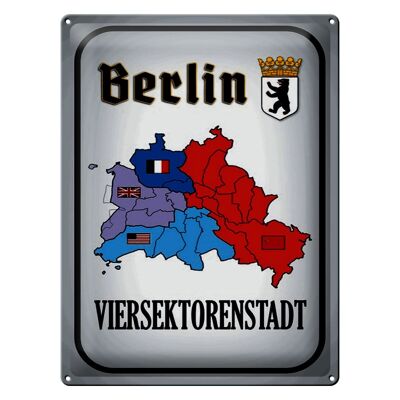 Cartel de chapa que dice 30x40cm Berlín ciudad de cuatro sectores