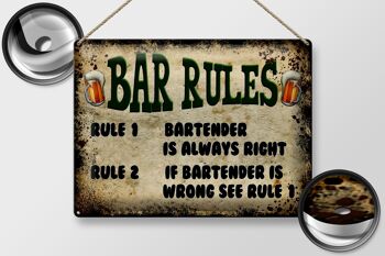 Panneau en étain indiquant les règles du bar à bière, 40x30cm, barman toujours 2