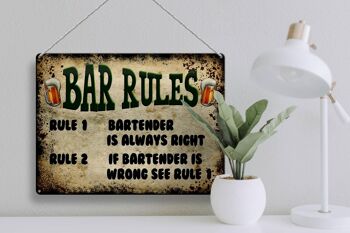Panneau en étain indiquant les règles du bar à bière, 40x30cm, barman toujours 3