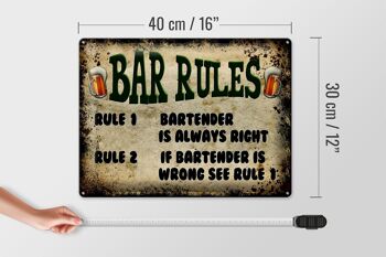 Panneau en étain indiquant les règles du bar à bière, 40x30cm, barman toujours 4