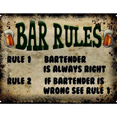 Blechschild Spruch 40x30cm Bier Bar Rules Bartender always