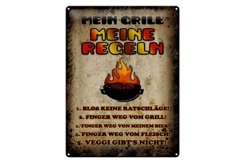 Blechschild Spruch 30x40cm Mein Grill meine Regeln Fleisch