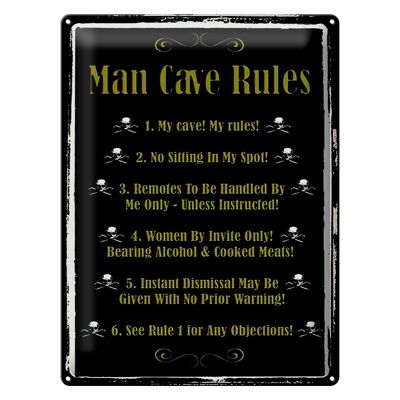 Targa in metallo con scritta 30x40 cm Grotta dell'uomo Regole del divieto di sedersi