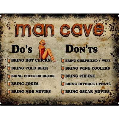 Panneau en étain disant 40x30cm Man Cave Do's Don'ts