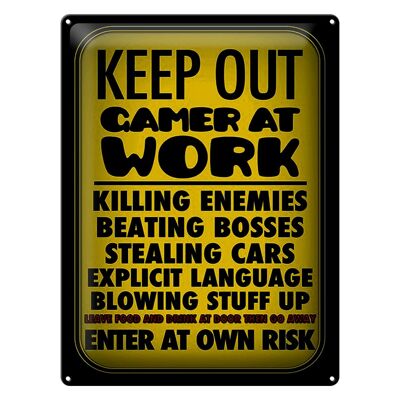 Targa in metallo con scritta 30x40 cm Keep out gamer at work enter