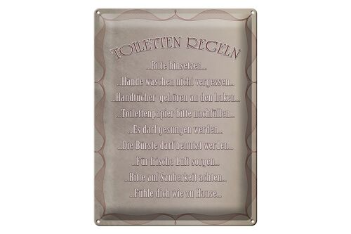 Blechschild Spruch 30x40cm Toiletten Regeln bitte hinsetzen