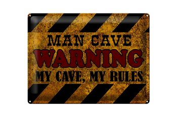 Panneau en étain disant 40x30cm Man Cave avertissant mes règles de grotte 1