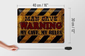 Panneau en étain disant 40x30cm Man Cave avertissant mes règles de grotte 4