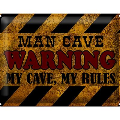 Cartel de chapa que dice 40x30 cm hombre de las cavernas advirtiendo las reglas de mi cueva