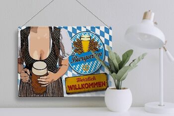 Panneau en étain indiquant 40x30cm Biergarten Bienvenue Bavière 3