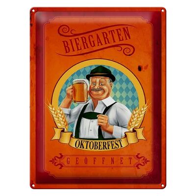 Cartel de chapa que dice "Bergarten al aire libre" 30x40 cm Oktoberfest abierto