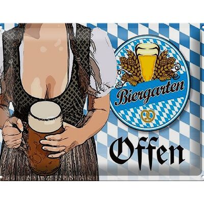 Panneau en étain disant 40x30cm café en plein air bière ouverte Bavière