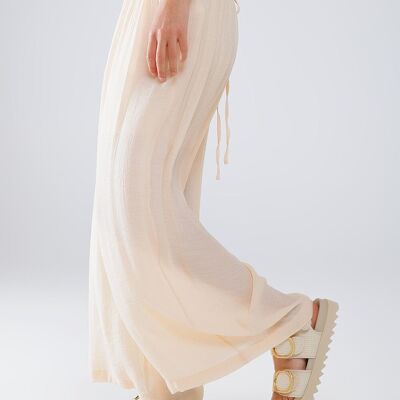 Beige Palazzo style Pants With Side Pockets And Thick Waist Band