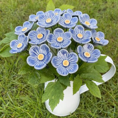 Fiori di prugna in ceramica azzurro, paletto per piante