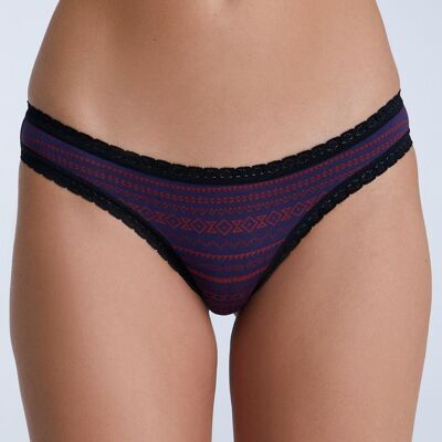 1111-084 | Ladies Briefs - Tibetan Red/Navy Geometric