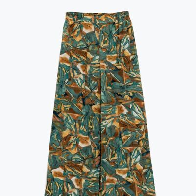 Straight Leg Pants With Floral Multicolor Print in Shades Of Green