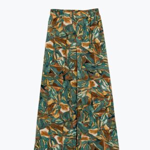 Pantalon droit à imprimé floral multicolore dans des tons de vert