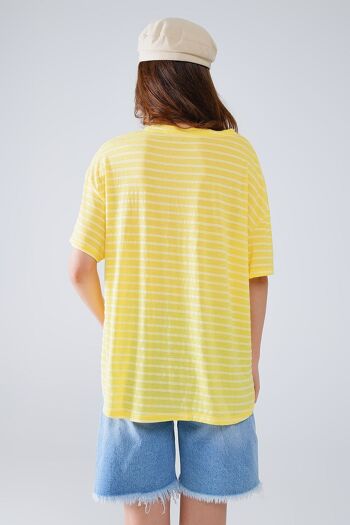 T-shirt rayé décontracté avec encolure ras du cou en jaune 4