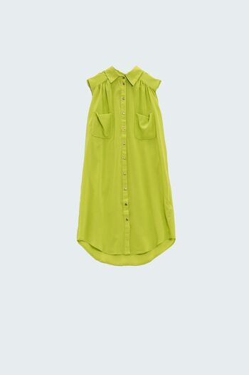 chemise longue en satin couleur citron vert avec poches 1