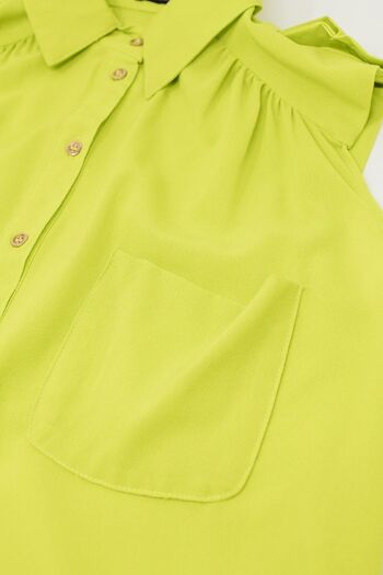 chemise longue en satin couleur citron vert avec poches 2