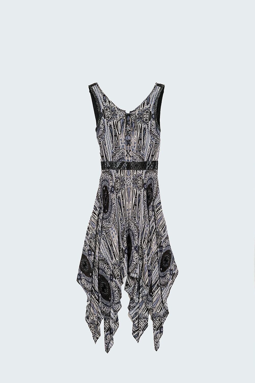 Vestido midi estampado gris con bajos laterales