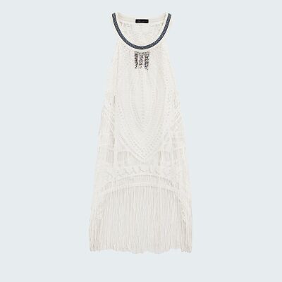 White top with fringing and embellished halter neck