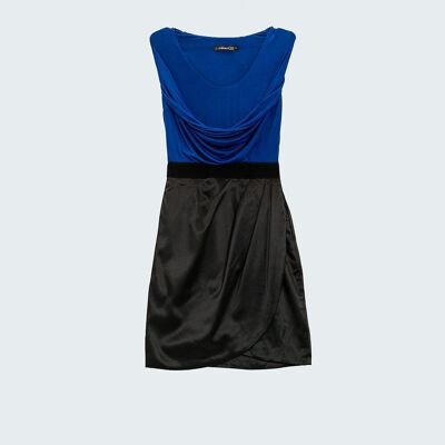 color block dress with black satin skirt
