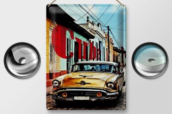 Panneau en étain indiquant 30x40cm Cuba vieille voiture jaune vintage 2