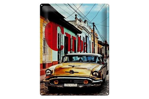 Blechschild Spruch 30x40cm Cuba altes gelbes Auto Oldtimer