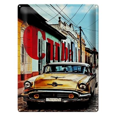 Cartel de chapa que dice 30x40cm Cuba viejo coche amarillo vintage