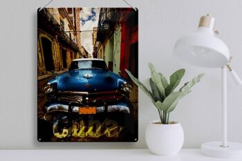 Plaque en tôle disant 30x40cm Voiture bleue Cuba 3
