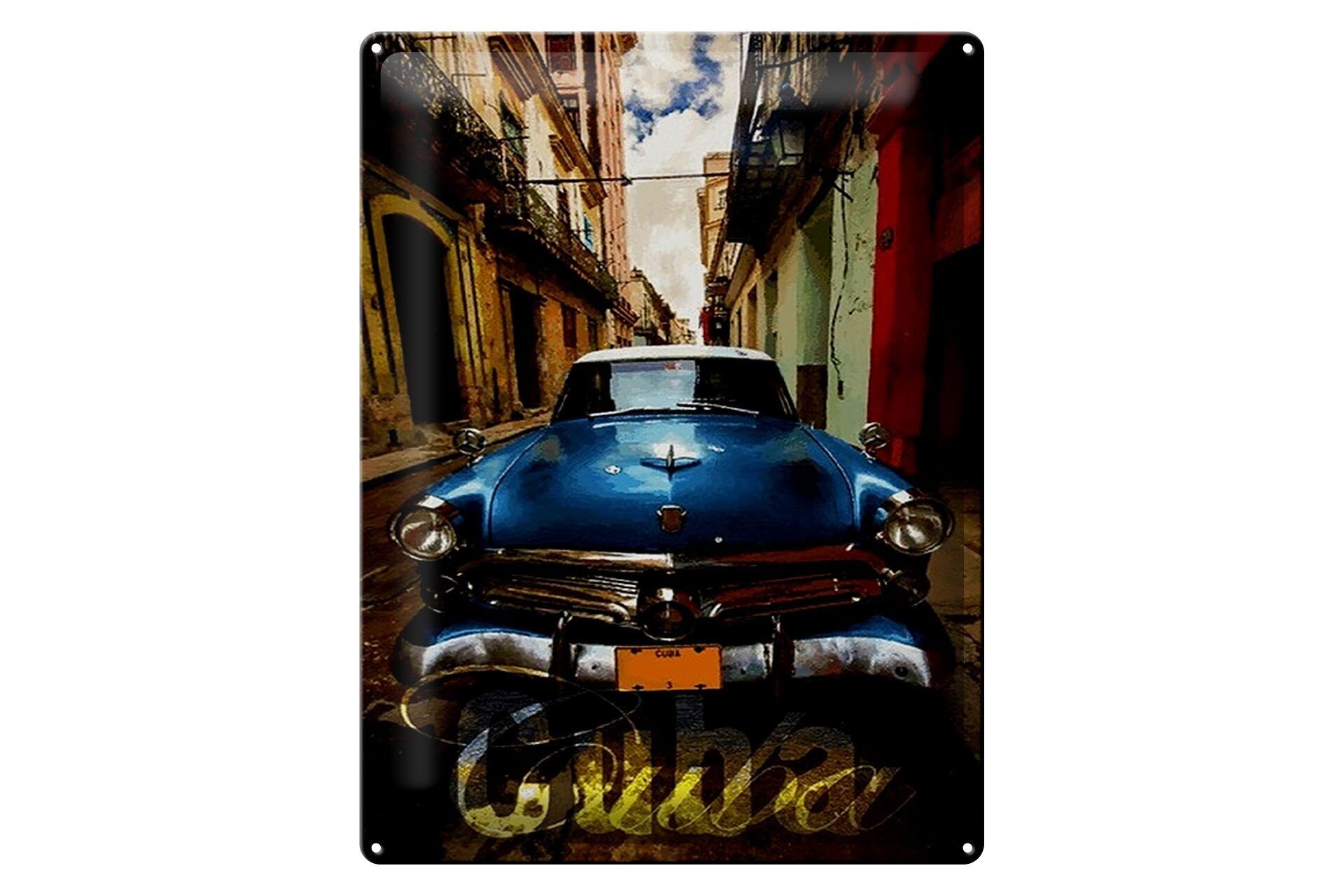 Targa in metallo con scritta "Macchina blu Cuba" 30x40 cm