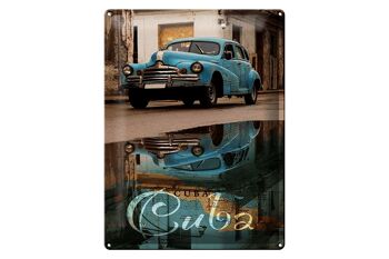 Panneau en étain disant 30x40cm Cuba voiture voiture vintage bleue 1