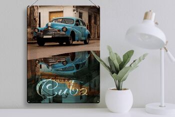 Panneau en étain disant 30x40cm Cuba voiture voiture vintage bleue 3