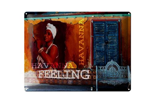 Blechschild Spruch 40x30cm Havanna Feeling Frau mit Zigarre