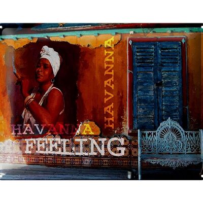 Blechschild Spruch 40x30cm Havanna Feeling Frau mit Zigarre