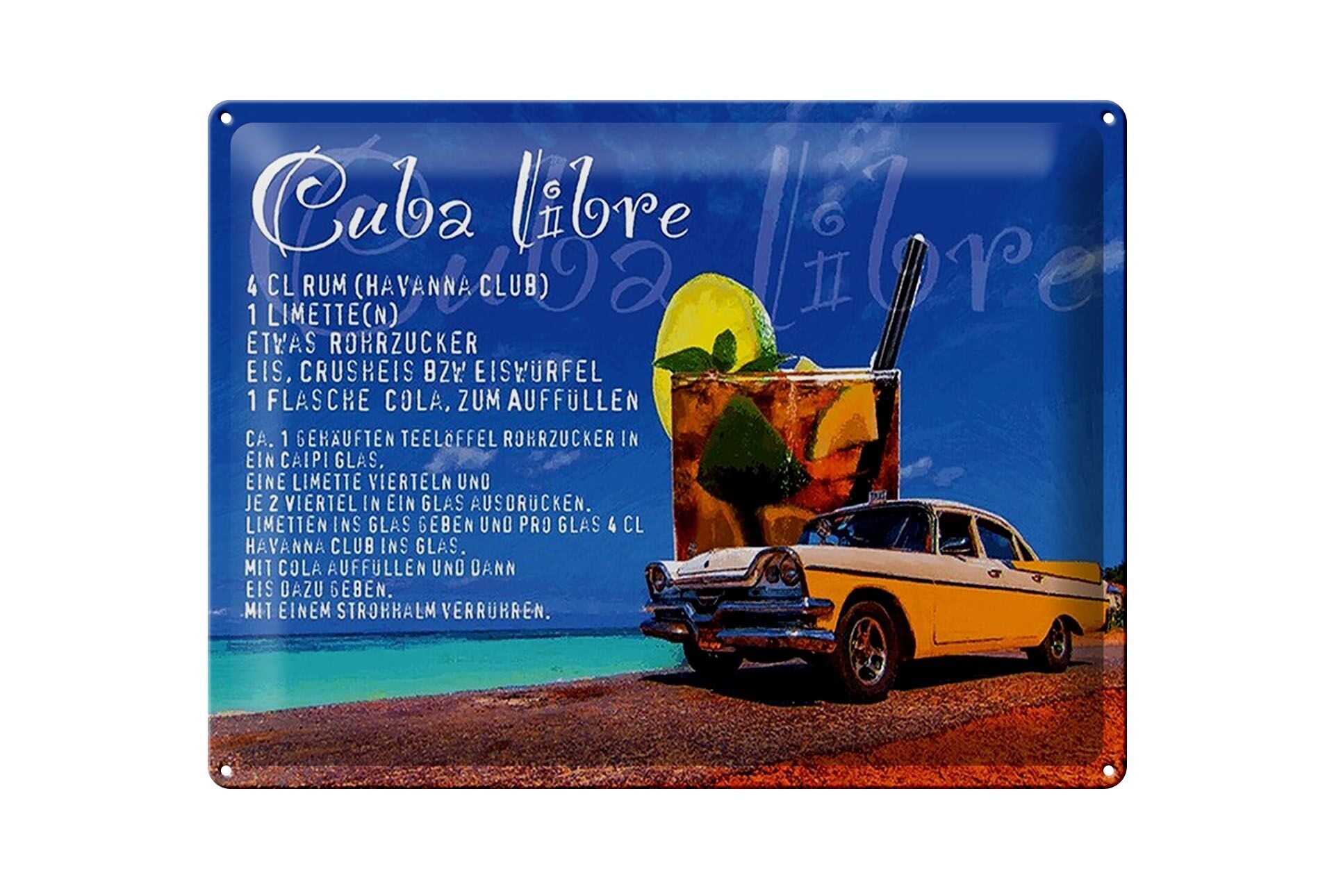 Compra Targa in metallo con scritta 40x30 cm Cuba Libre Ricetta Rum