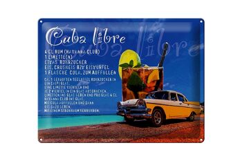 Panneau en étain disant 40x30cm Cuba Libre Recette Rhum Alcool 1