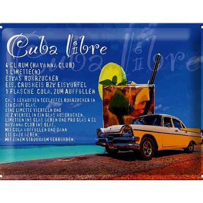 Cartel de chapa que dice 40x30cm Cuba Libre Receta Ron Alcohol