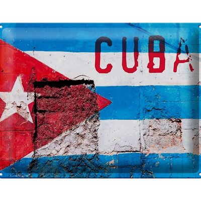 Blechschild Flagge 40x30cm Cuba Fahne auf eine Mauer