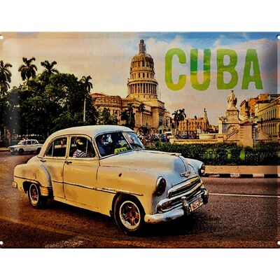 Cartel de chapa que dice 40x30cm Coche Cuba coche clásico blanco