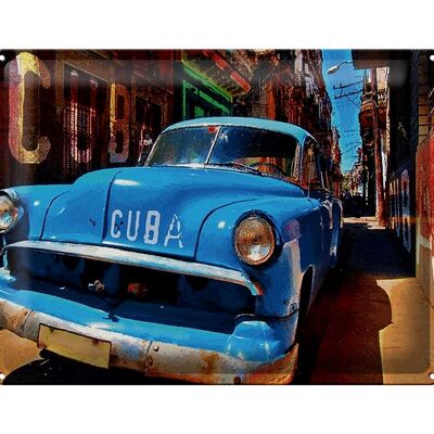 Targa in metallo con scritta 40x30 cm Cuba car blu auto d'epoca